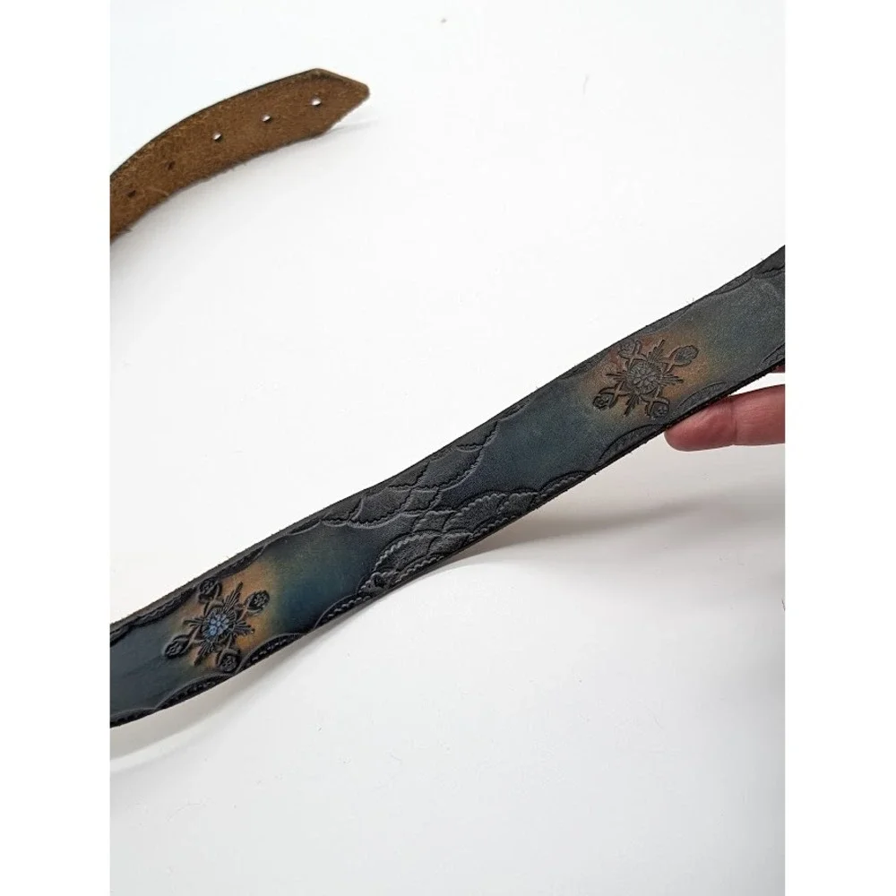 Raw Hyd Leather Belt Men's Size 46 Embossed Floral Western Made USA Cowboy Rodeo